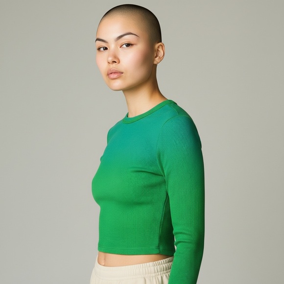 Cotton Citizen Tops - Cotton Citizen Verona Ribbed Crop Top Long Sleeve Knit Green Ombre Size Medium